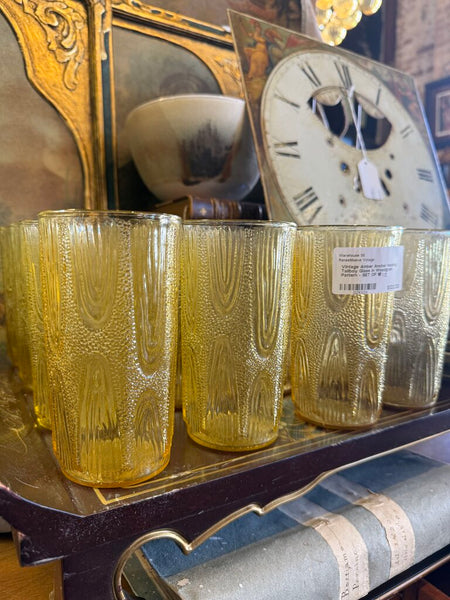 Vintage Amber Anchor Hocking Tallboy Glass in Woodgrain Pattern - SET OF 6