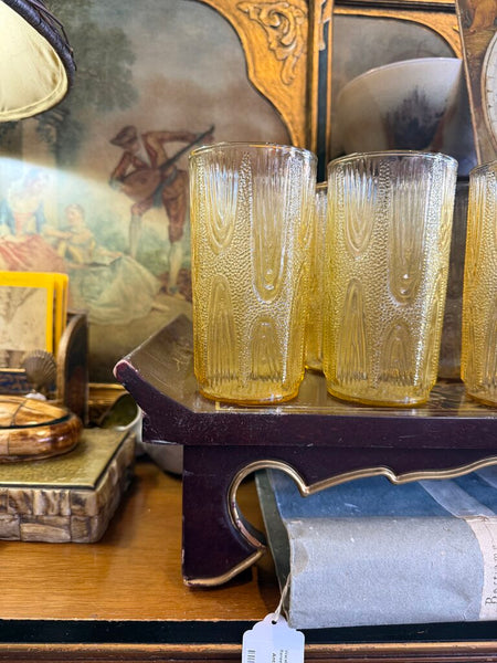 Vintage Amber Anchor Hocking Tallboy Glass in Woodgrain Pattern - SET OF 6