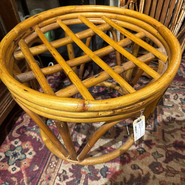 Vintage round rattan foot stool or plant stand