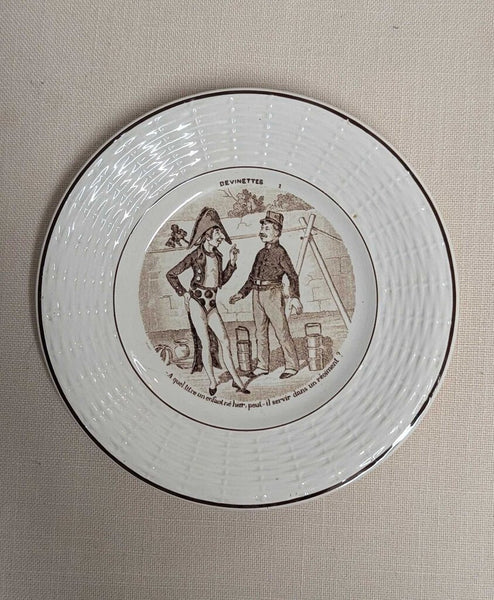 Antique French Transferware Plate Sarreguemines "Devinettes", Series 1 LSBJ