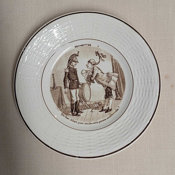 Antique French Transferware Plate Sarreguemines "Devinettes", Series 9 LSBJ