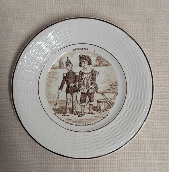 Antique French Transferware Plate Sarreguemines "Devinettes", Series 4 LSBJ