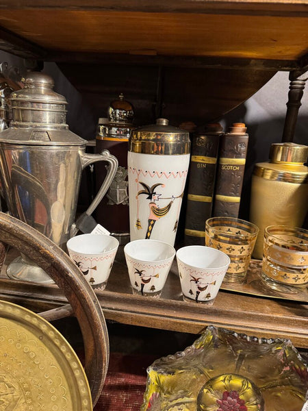Gay Fad Jester Cocktail Shaker w/3 Low Ball Glasses SET Barware