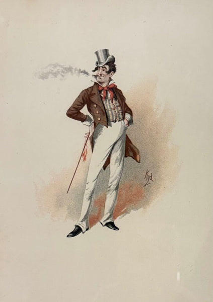 VINTAGE ART PRINT OF CHARLES DICKENS CHARACTER DICK SWIVELLER IN WOODEN FRAME, MATTED AND UNDER GLASS | 14"H X 11"W