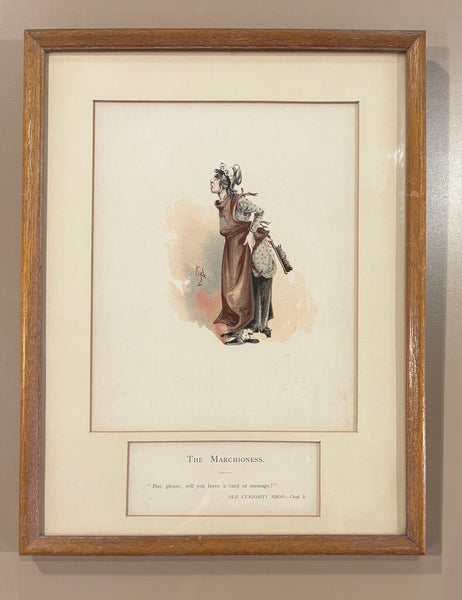 VINTAGE ART PRINT OF CHARLES DICKENS CHARACTER THE MARCHIONESS IN WOODEN FRAME, MATTED AND UNDER GLASS | 14"H X 12"W