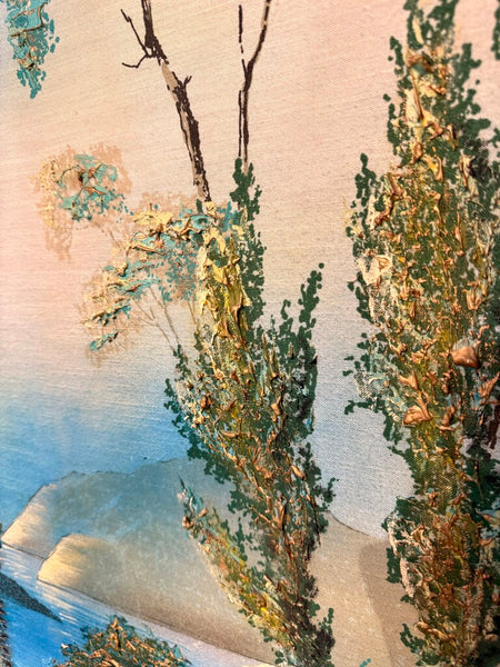 Large Asian Oil on Silk 48w x 54H