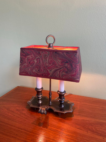 Small Italian Brass Lamp w/ Red Marbled Shade