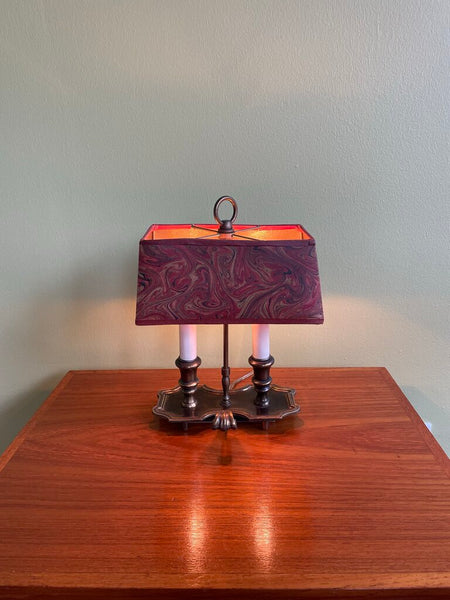 Small Italian Brass Lamp w/ Red Marbled Shade