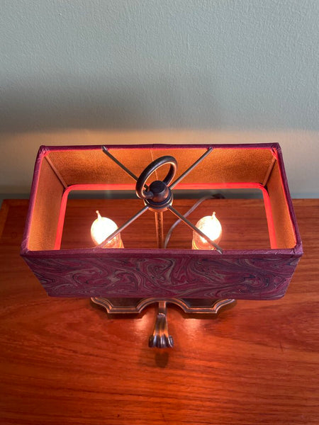 Small Italian Brass Lamp w/ Red Marbled Shade