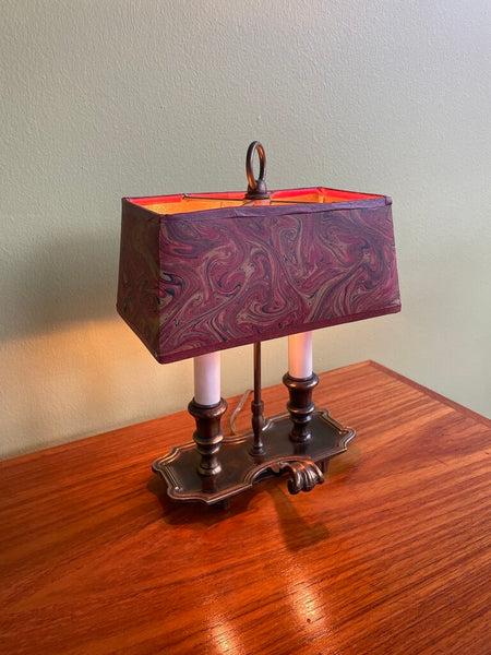 Small Italian Brass Lamp w/ Red Marbled Shade