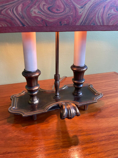 Small Italian Brass Lamp w/ Red Marbled Shade