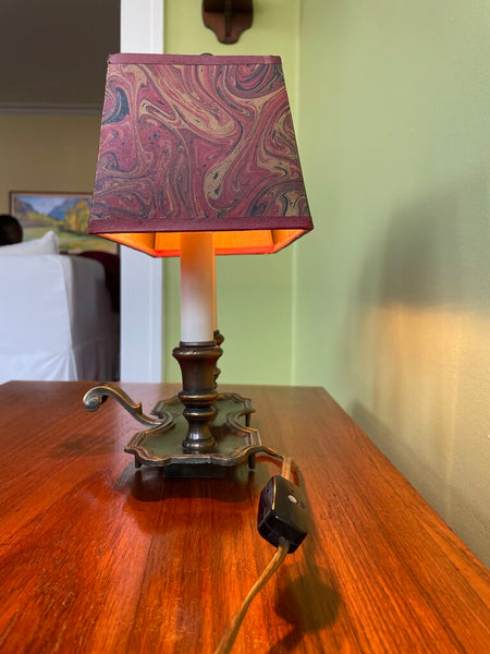 Small Italian Brass Lamp w/ Red Marbled Shade