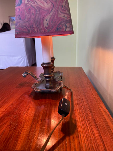 Small Italian Brass Lamp w/ Red Marbled Shade