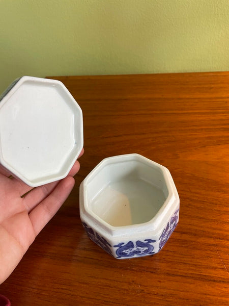 Hexagonal Porcelain Tinket Box - Blue and White