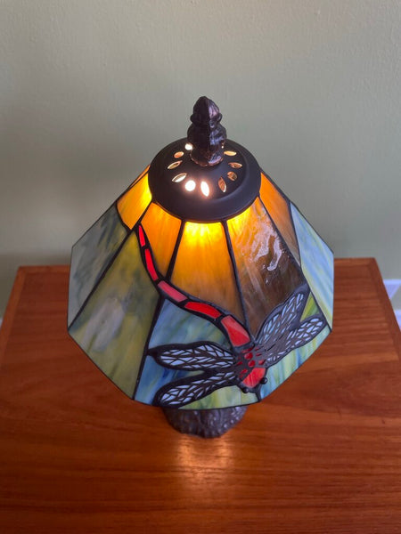 Vintage Stained Glass Drangon Fly Lamp - Small 15 in tall FIRM