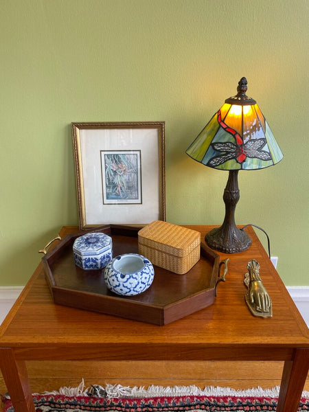 Vintage Stained Glass Drangon Fly Lamp - Small 15 in tall FIRM