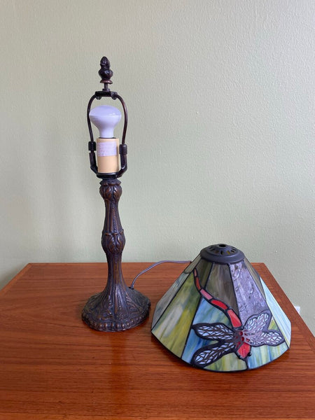 Vintage Stained Glass Drangon Fly Lamp - Small 15 in tall FIRM