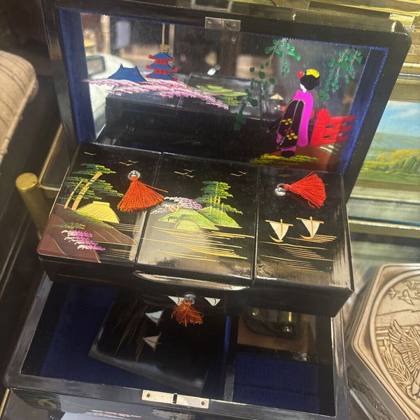 Large Asian Music Box / Jewelry Box with Key
