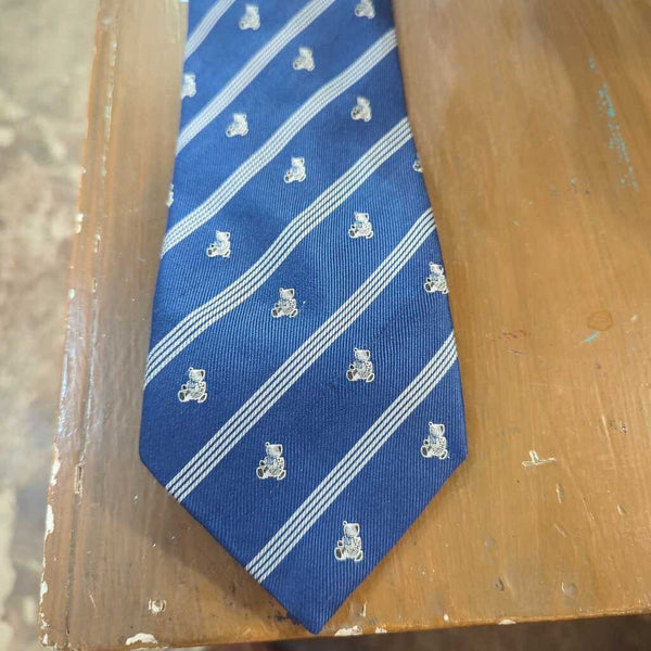 Vintage Blue Handmade Silk Bear Stripe Necktie LSBJ 3.26