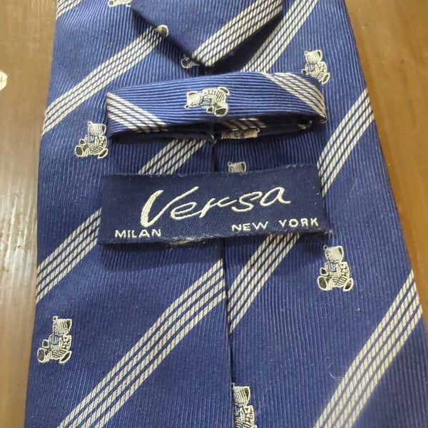 Vintage Blue Handmade Silk Bear Stripe Necktie LSBJ 3.26