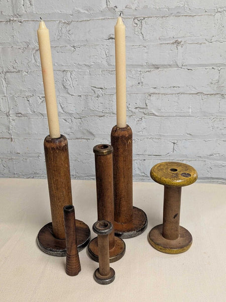 Antique Yellow Textile Bobbin 7.25"H LSBJ 3.26