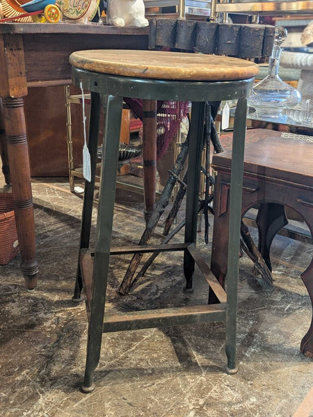 Industrial Stool w/ Wood Seat 15"DIAx27"H LSBJ 3.26