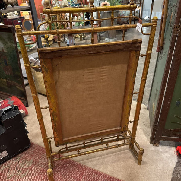 Antique Victorian Gold Tapestry Fire Screen Velvet with Embroidery