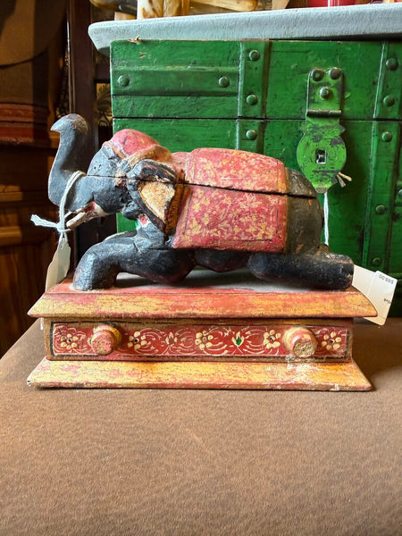 Vintage wooden painted elephant trinket box