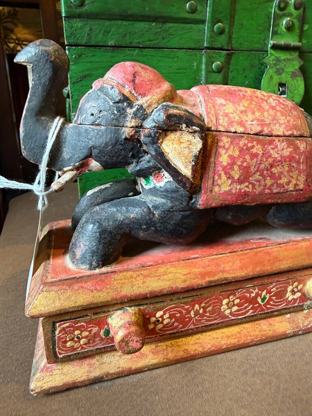 Vintage wooden painted elephant trinket box