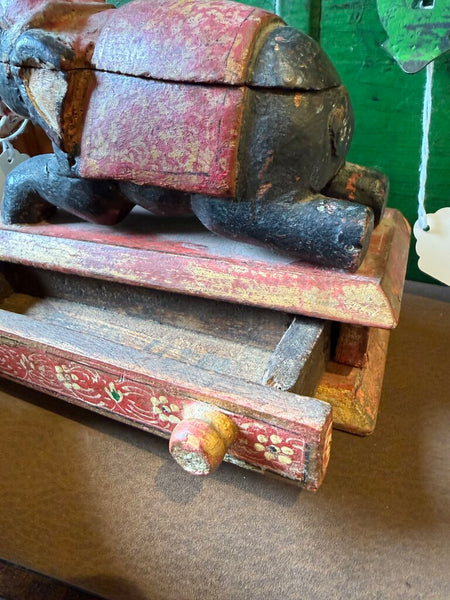 Vintage wooden painted elephant trinket box