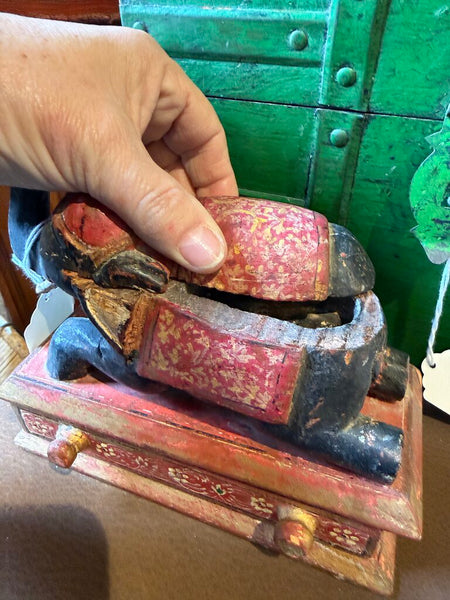 Vintage wooden painted elephant trinket box