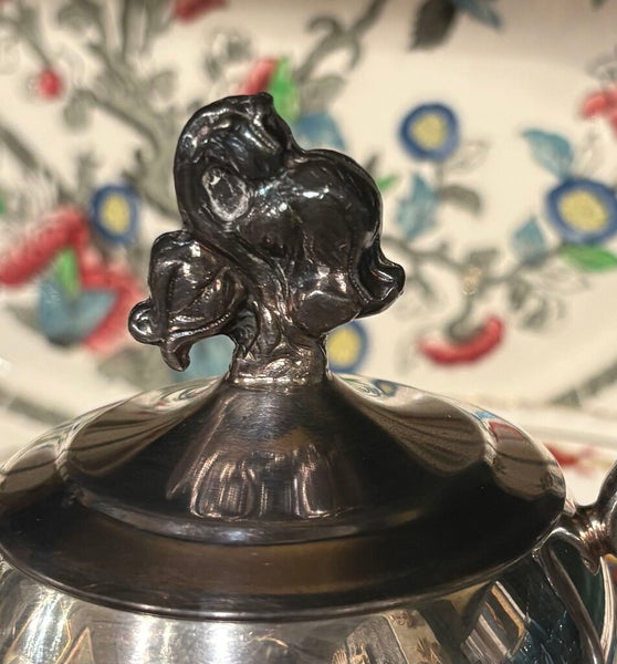 VINTAGE SILVER PLATE SUGAR BOWL WITH FLORAL ACCENTS