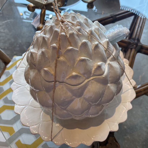 VTG impressive Italian ceramic artichoke terrine with laddle and platter