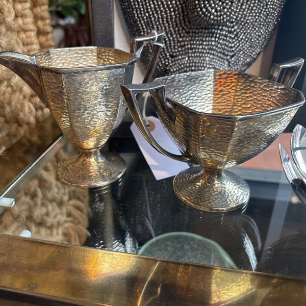 VTG Nickel Silver hammered texture creamer and sugar