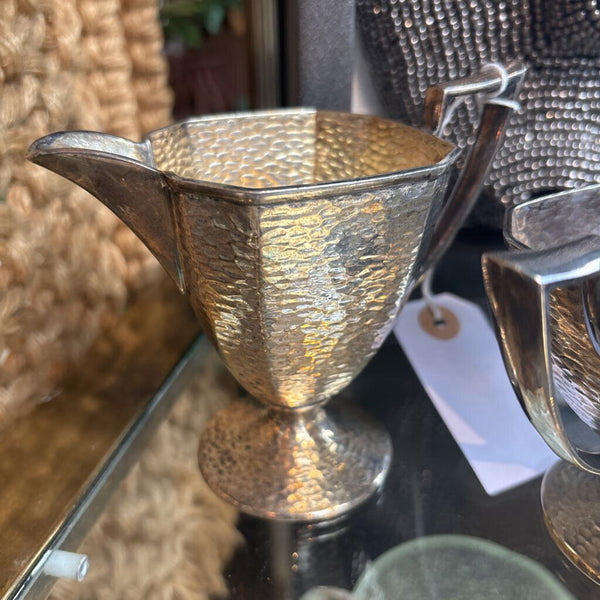 VTG Nickel Silver hammered texture creamer and sugar