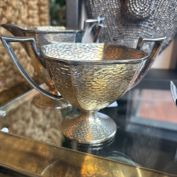 VTG Nickel Silver hammered texture creamer and sugar