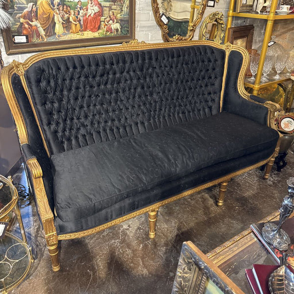 Gold Framed Tufted Couch 69L 41H 29D IN STORE PICKUP ONLY