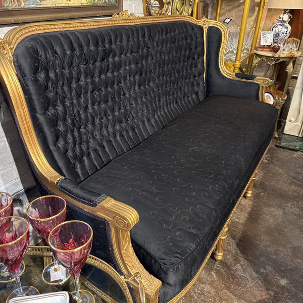Gold Framed Tufted Couch 69L 41H 29D IN STORE PICKUP ONLY