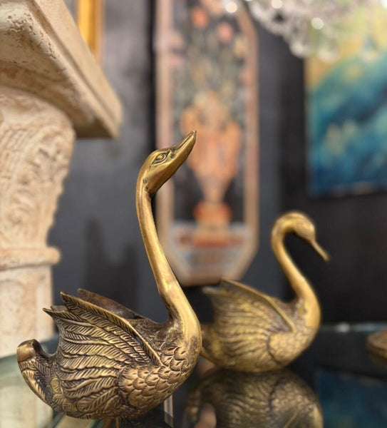 Vintage Brass Swan Planter Set of 2