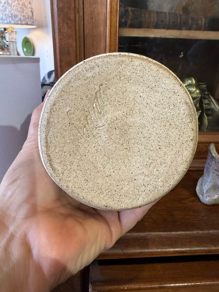 Pottery vase with lavender flowers