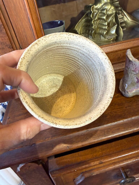 Pottery vase with lavender flowers