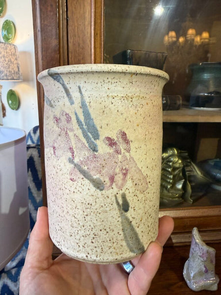 Pottery vase with lavender flowers