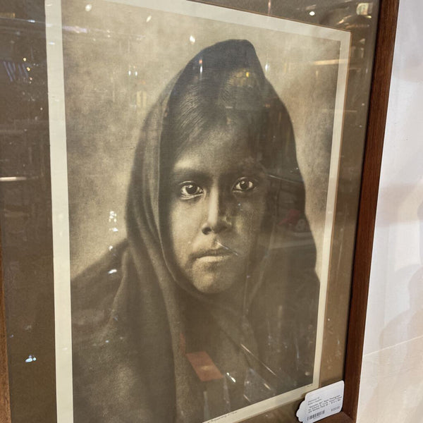 "Qahatika Girl" Sepia Photograph by Edward S. Curtis, Wood Framed and Matted, Plate 56 -- 15 in x 19in