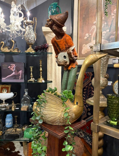 Large brass swan planter