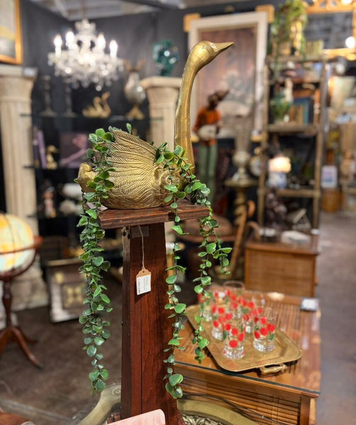 Large brass swan planter