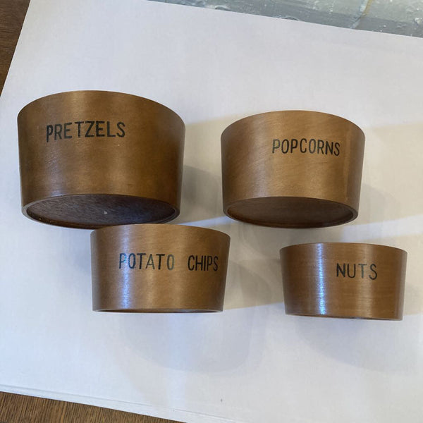 Set of 4 vintage wood nesting snack bowls