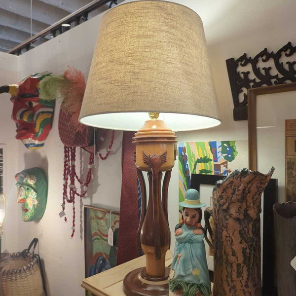 Carved Wood Hollywood Regency/ Brutalist Lamp LSBJ 4.26