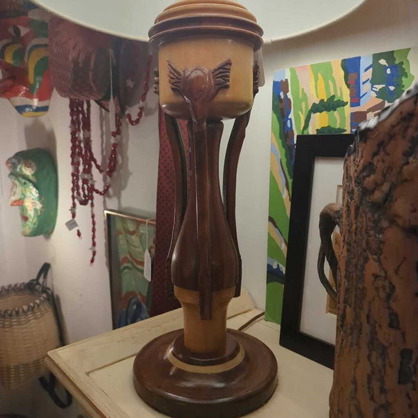 Carved Wood Hollywood Regency/ Brutalist Lamp LSBJ 4.26