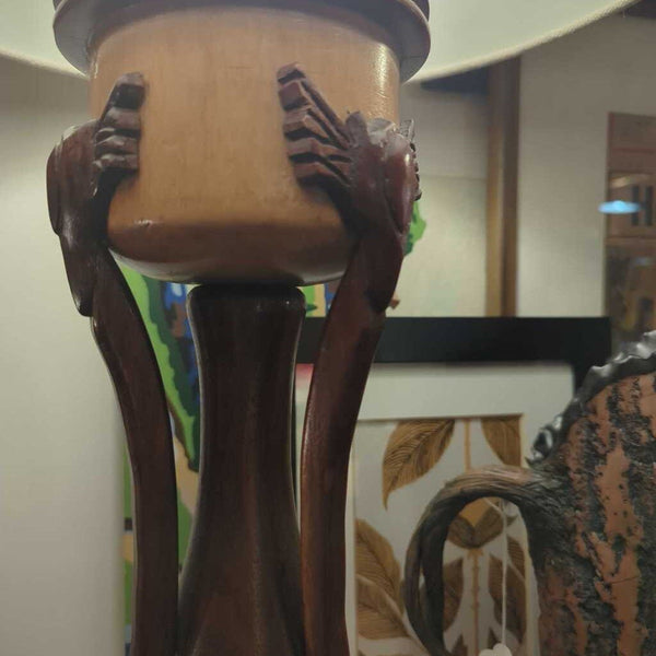 Carved Wood Hollywood Regency/ Brutalist Lamp LSBJ 4.26