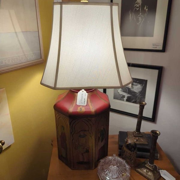 Italian Tole Revival Hand-Painted Lamp c.1970 10.5"DIAx30"H LSBJ 4.26